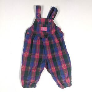 Vtg Oshkosh Bgosh Overalls 90s Baby Girls Sz 6-9m Rainbow Plaid